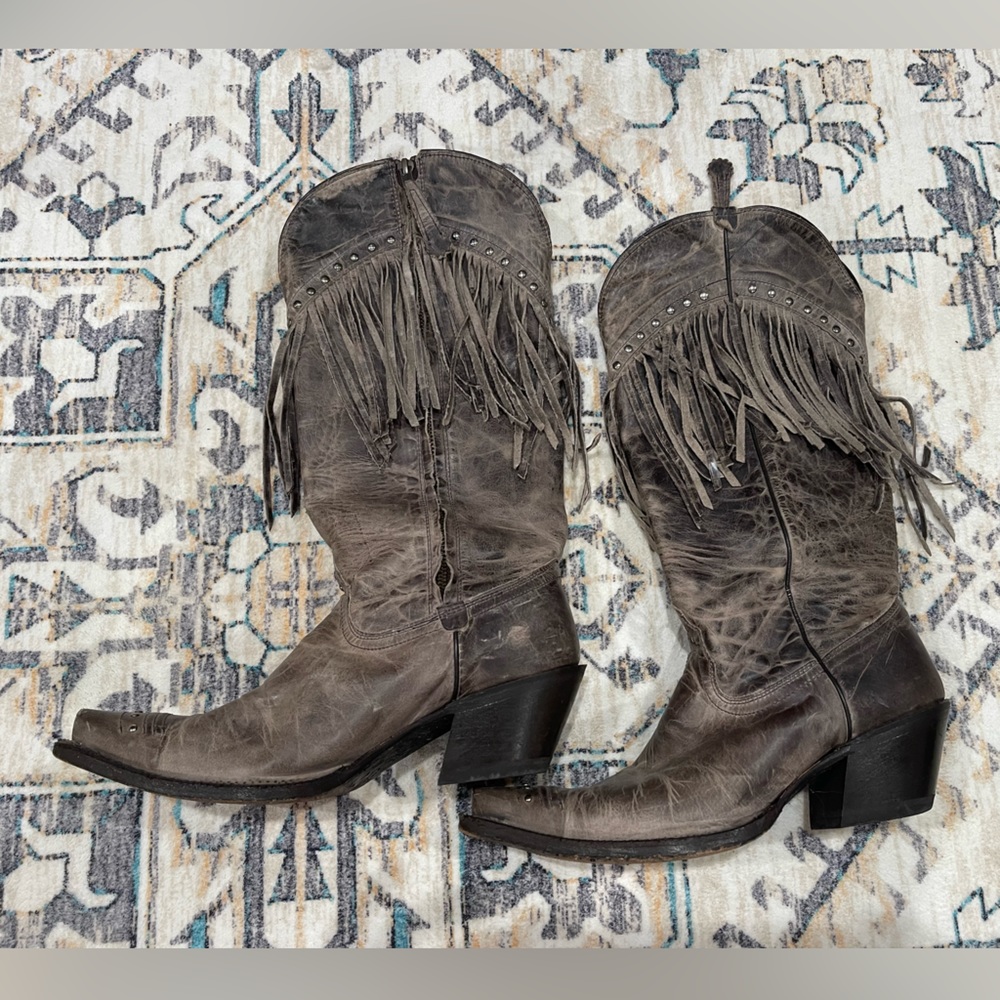Tony Lama Gray Fringe Zip Boots